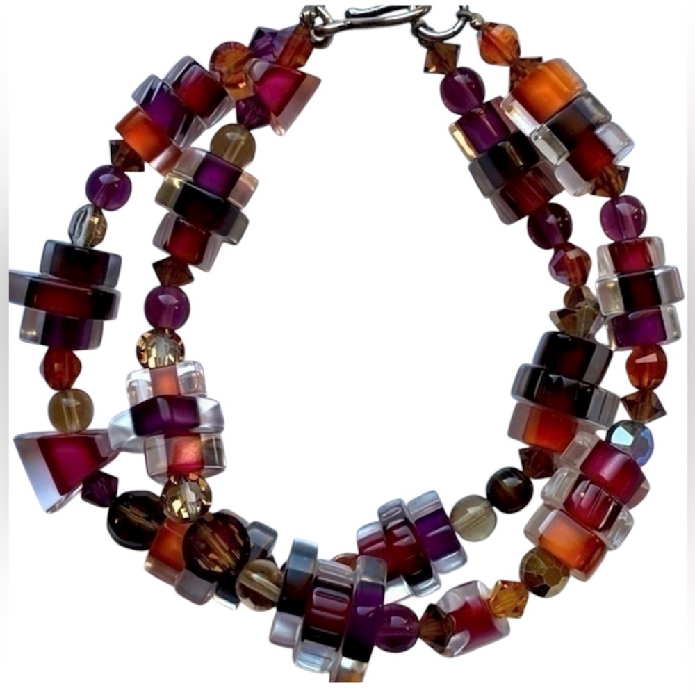 Artisan 925 Silver Purple Crystal Glass Silver Beaded Layered Bracelet NEW